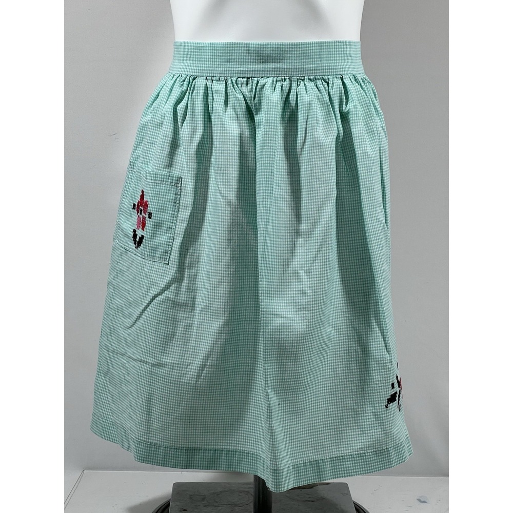 Gingham Floral Apron Vintage Cottagecore Farmhouse Cross Stitch 16x21 Decor
